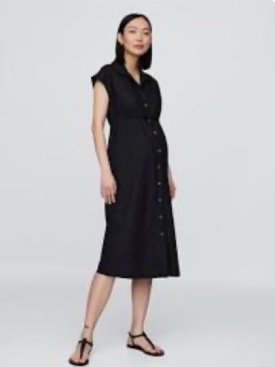 GAP Dresses & Skirts - NWOT Gap Maternity Linen Blend Midi Black Shirt Dress Sz Medium